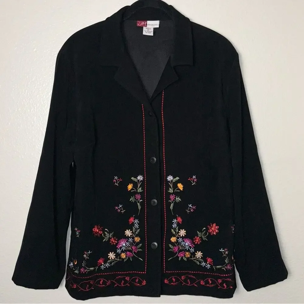 JM collection by Jennifer Moore Embroidered Black Jacket/Shacket Woman's Size 12